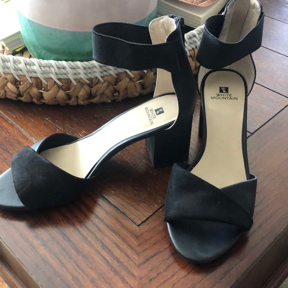 Black Ankle Strap Zip Back 2” Block Heel Sandal - White Mountain